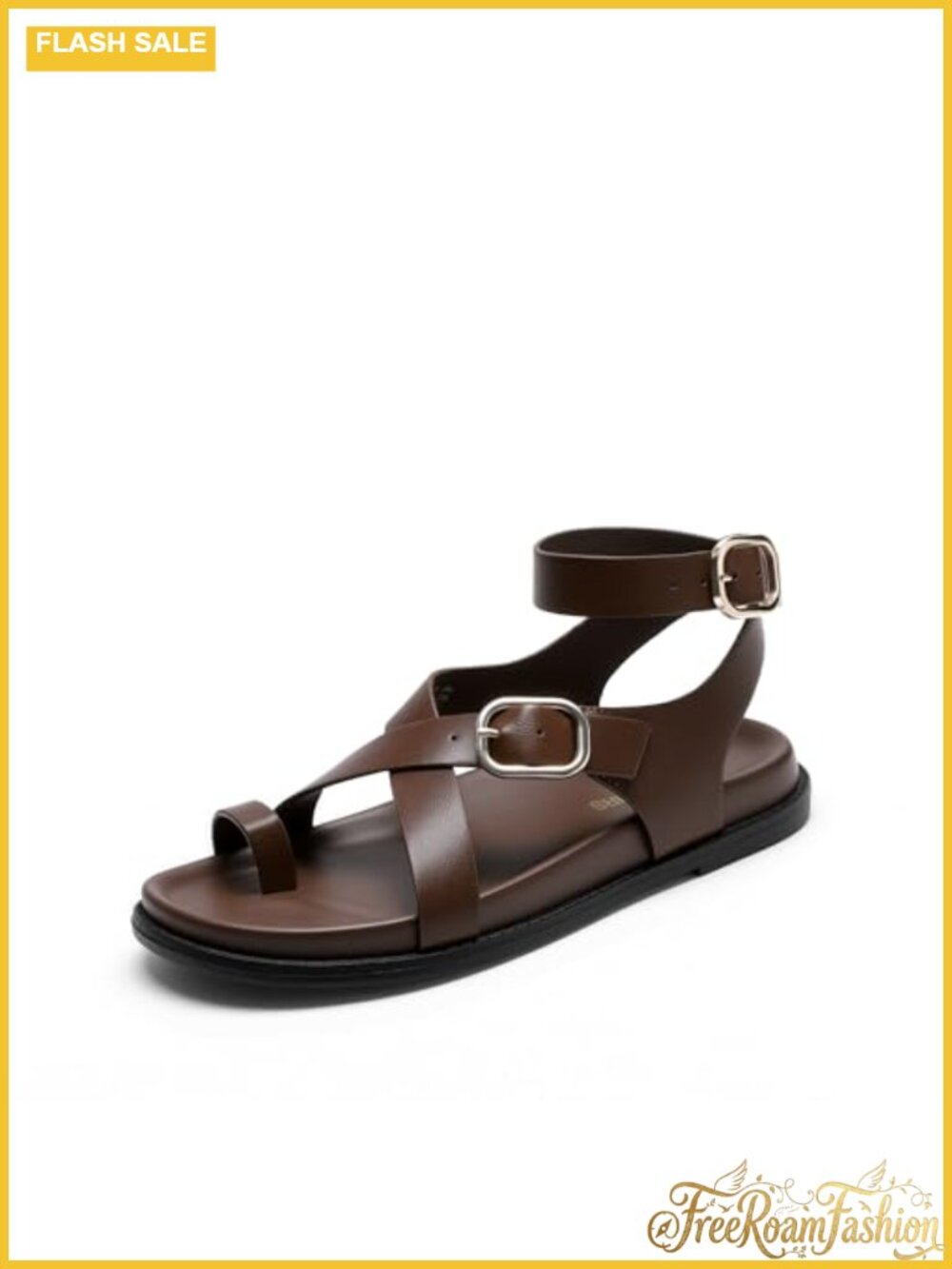Women's Strappy Flat Thong Sandals Faux Leather Buckle Comfort